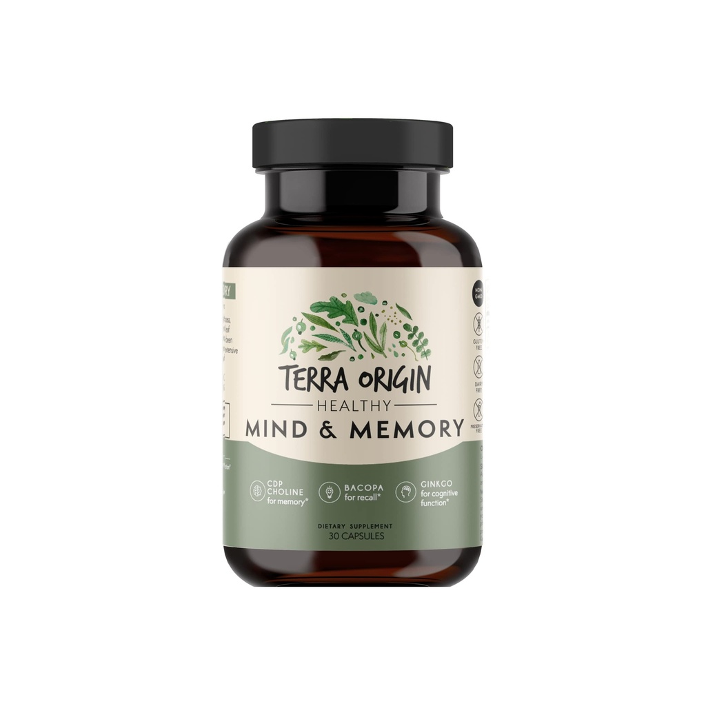 TERRA ORIGIN 健康心と記憶サポートサプリメント | 認知記憶マトリックス | 向知性CDP、Bacopa、L-Tyrosine、Huperzine A、Ginko、B12 | 非GMO、グルテンフリー、乳製品無料 | 30カプセル