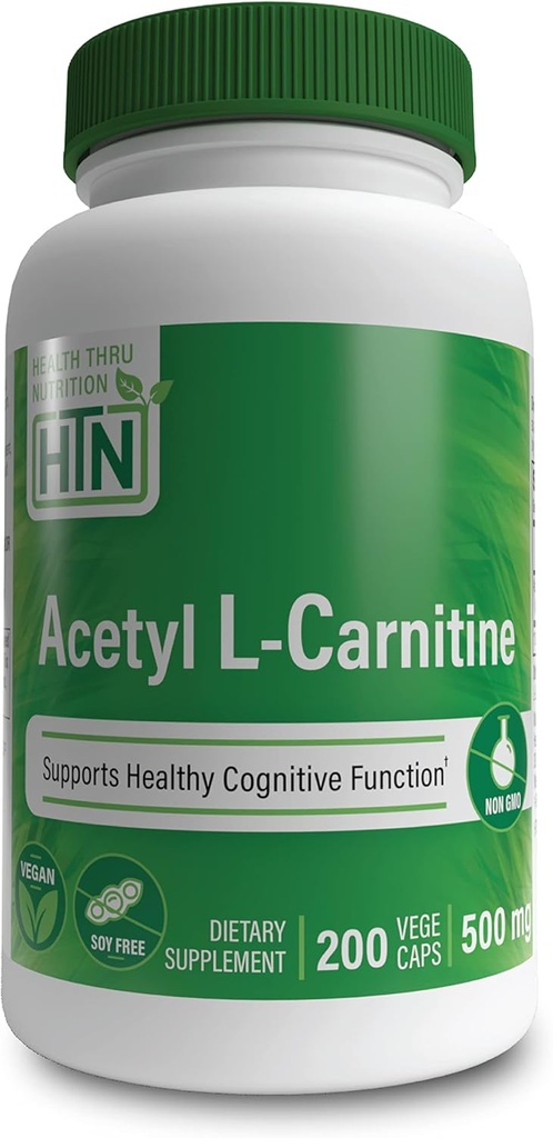 健康 Thru 栄養アセチル L-カルニチン 500mg 200 カプセル | サポート認知 & メンタル機能 | 記憶 & 注意 | 非GMO の第 3 党テスト、催眠術、グルテンフリーグルテン、大豆無料、ビーガン