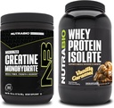 NutraBioクレアチンモノハイドレート、非風味、300gおよびWheyプロテインアイソレート、バニラキャラメル、サプリメントバンドル - 筋肉エネルギー、リーン筋肉の成長、回復、および強さ