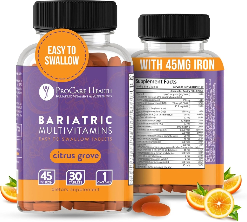 鉄45mgのProcareの健康のBariatric Multivitaminは30のタブレットを飲みやすく-胃のバイパスの丸薬*のためのOpのBariatricのビタミンを、Sustainsの袖の患者のための回復及びエネルギー* (1か月の供給)