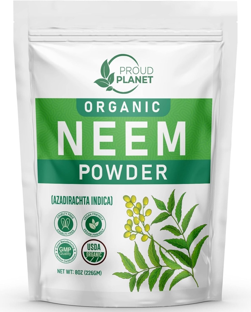 皮膚、髪、血の8oz(226g)の有機性ニームリーフパウダー | アダディラクタインディカ | プロットプラネット認定のUSDA