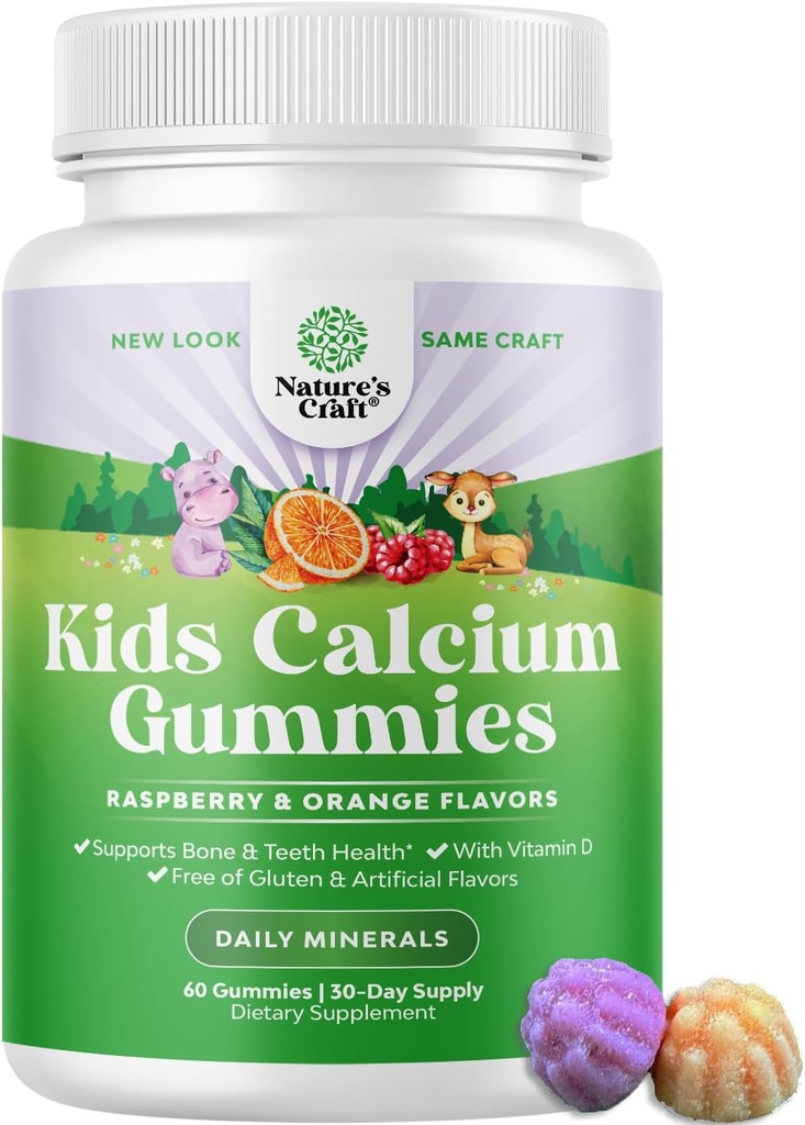 Natures Craft Tasty Kids Calcium Gummies - ビタミンD&Calcium Gummies for Children - ビタミン&D for Muscle Bone Development ゼラチンフリーコーシャ子供60ct(1パック)