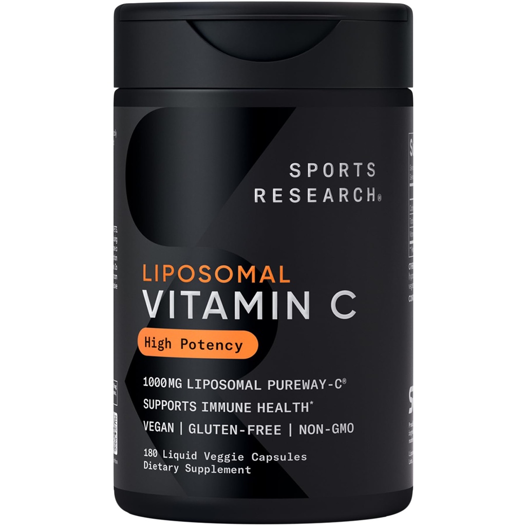 スポーツリサーチ® 高効力ビタミンCサプリメント1000mg - 認定ビーガン、非GMO、グルテンフリー  抗酸化&免疫サポート | アスコルビン酸ビタミンC | 180液体野菜カプセル