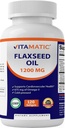 Vitamatic 亜麻仁油 1200 mg – 120 Softgels 冷間圧亜麻仁油 675 mg ALA オメガ-3 – 心臓の健康と全体的なウェルネスをサポート