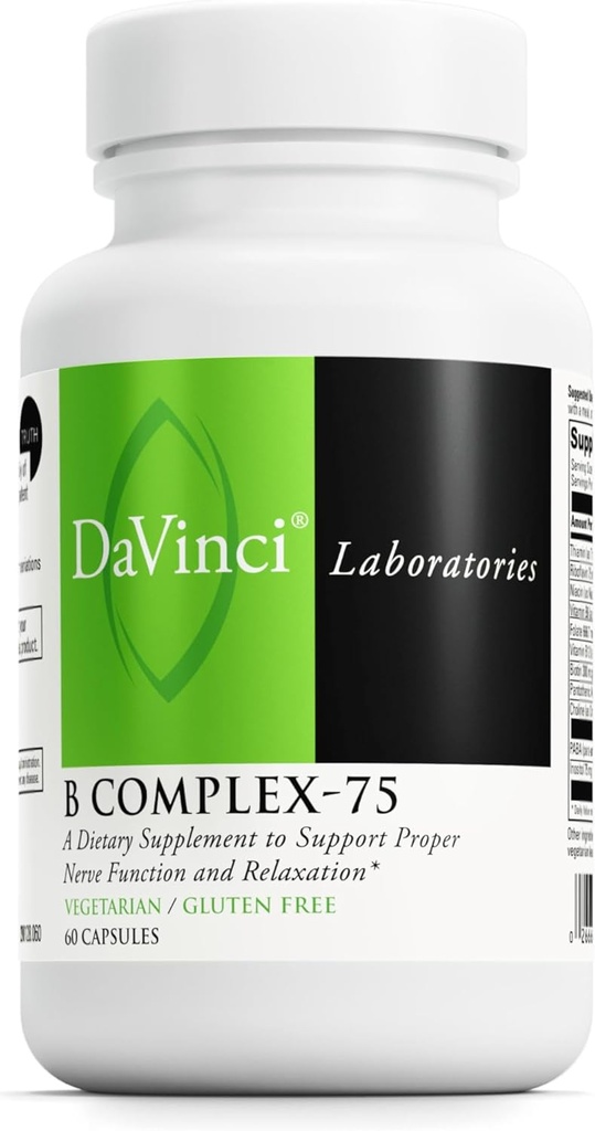 DAVINCI Labs B Complex-75 - Supports Relaxation and Proper Nerve Function* - Dietary Supplement with Niacin, Vitamin B6, B12, Biotin, Choline and More - Vegetarian - Gluten-Free - 60 Capsules