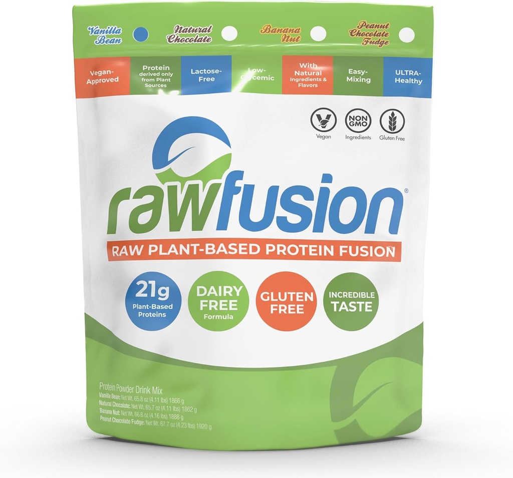 Rawfusion-ビーガンプロテインパウダー, バニラビーンズ - 60 植物ベースのプロテインの21gをサービング, 低ネット炭水化物, グルテンフリー, 大豆フリー, コーシャ, 非GMO, 4lbsポンドポンド