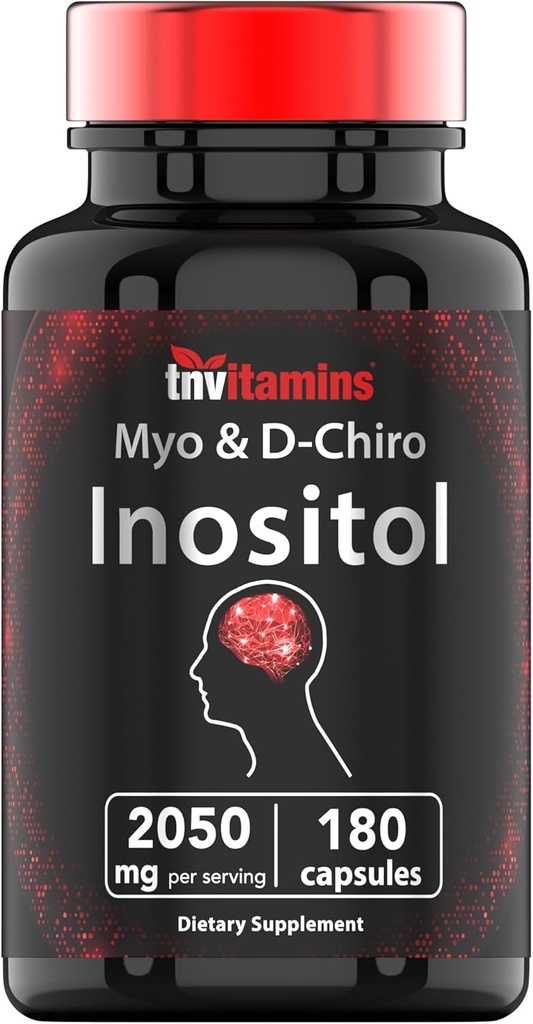 tnvitamins Inositol: 2,050mg - 180カプセル | 女性と男性のためのイノシトールパウダーカプセル | 40:1 マイオイノシトールからD-Chiroイノシトールへの比率 | アメリカ製!