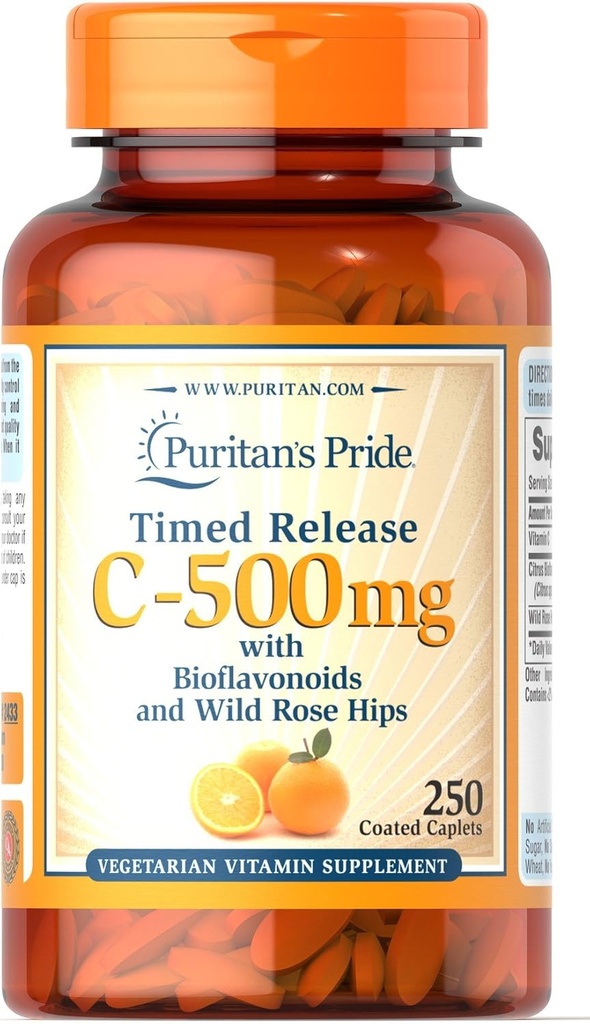 Puritan'sプライドビタミンC 500mg、ローズヒップキャップレット、250カウント
