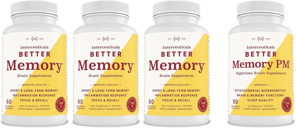 Better Memory Combo Kit - 3 Better Memory and 1 Better Memory PM - High Absorption Turmeric Extract* (4 Bottles Total)
