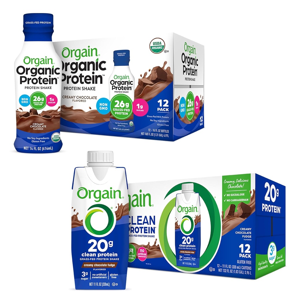 Orgainオーガニック&クレンジングプロテインシェイク、クリーミーチョコレート(12パック)