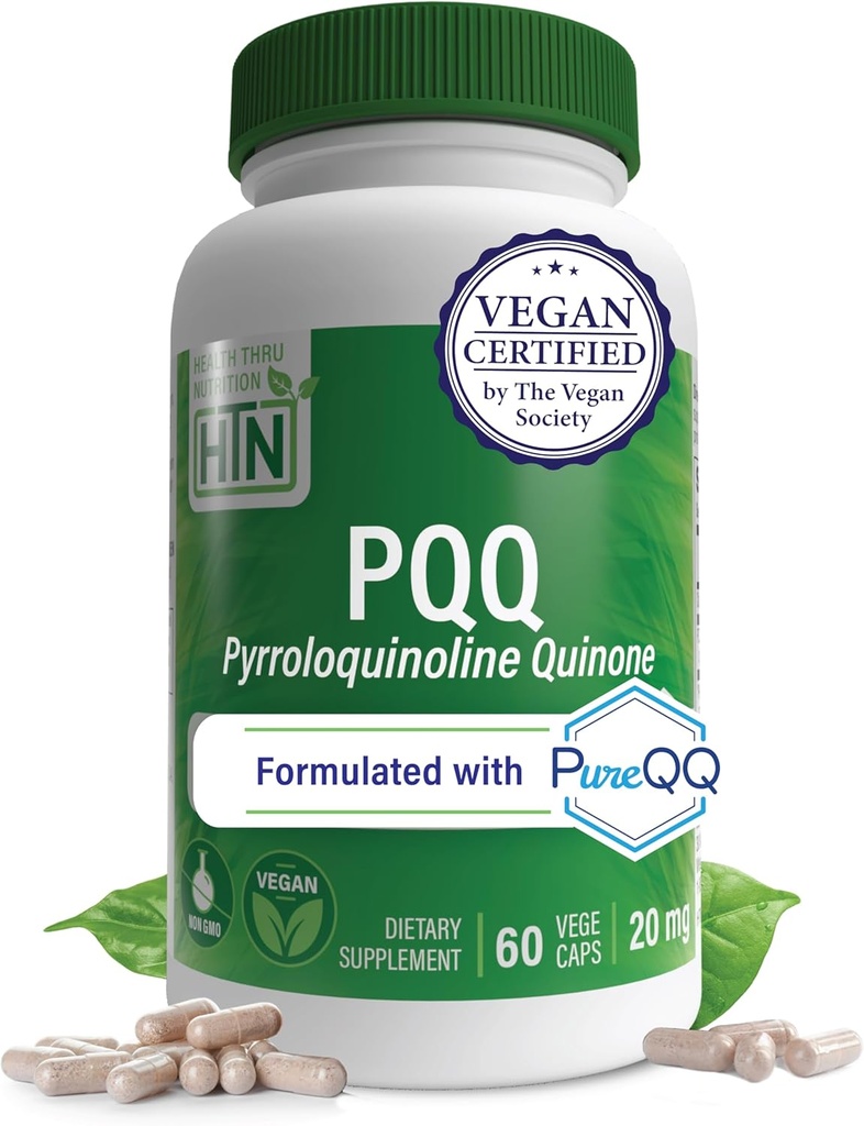 Health Thru Nutrition PQQ20mg 60はPyrroloquinoline QuinoneをPureQQとして提供|Mitochondrial Biogenesisを促進します | 認定ビーガン | 非GMOグルテンフリーカプセル|クリーンラベルPQQ サプリメント