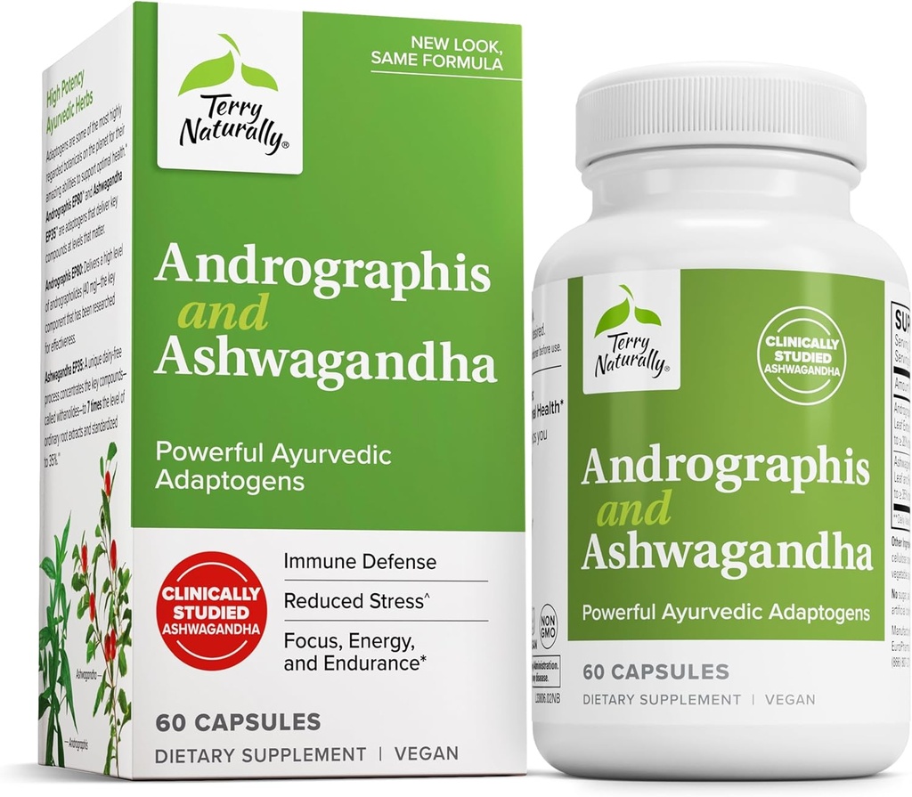 テリー自然に Andrographis と Ashwagandha - 免疫システムサポート サプリメント - エネルギーと健康的なストレス レスポンスをサポート - エネルギー サポート サプリメント - 60 カプセル(60 のサービング)