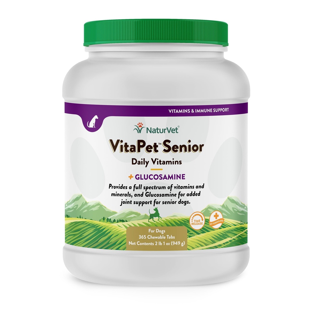 NaturVet –VitaPetシニアドッグ用のシニアデイリービタミン - プラスグルコサミン - ビタミンとミネラルのフルスペクトラム - 追加のジョイントサポートのためのグルコサミンで強化 - 365タイムリリースタブレット