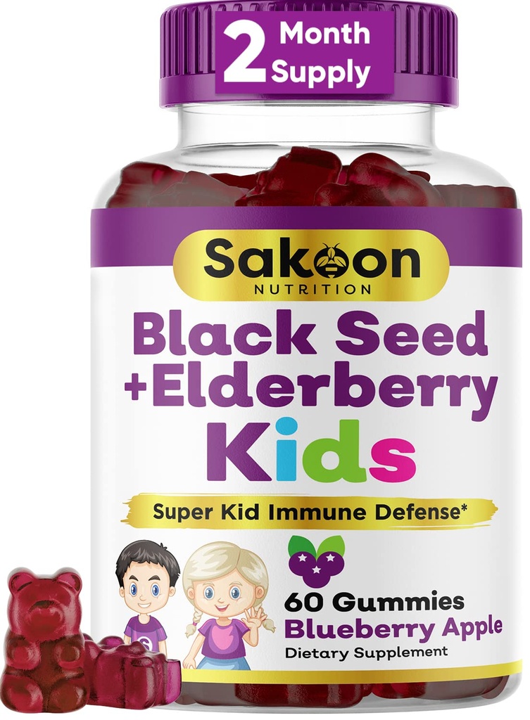Sakoonの栄養のElderberry及び子供のための黒い種のオイルのグミ、ビタミンCおよび亜鉛、おいしい果実味、60のグミ