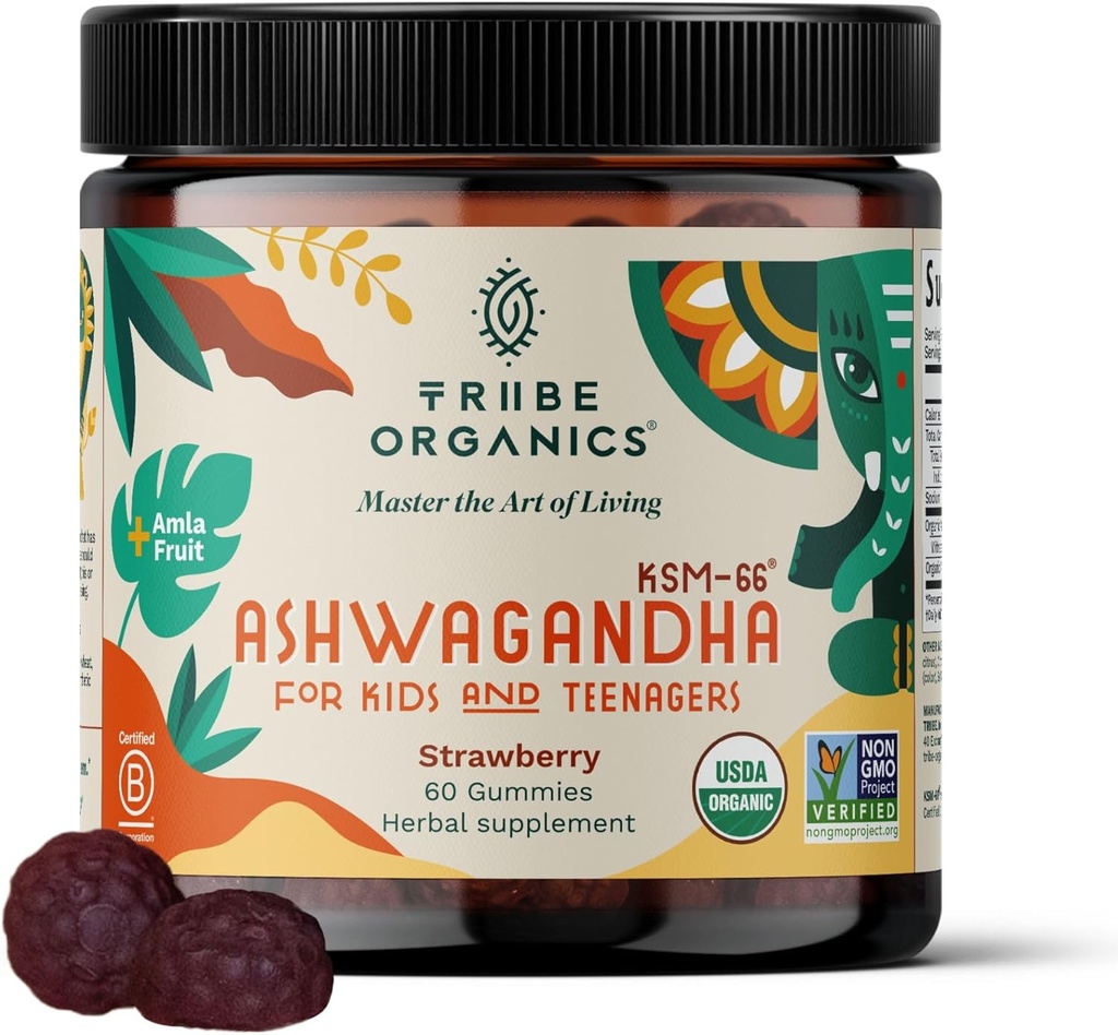 Ashwagandha KSM-66 Gummies for Kids & Teens - Pure Organic Root Extract Ayurvedic Supplement Gummy - Focus Mood Support Increase Energy Strength 600mg of Natural KSM66 for Superior Absorption