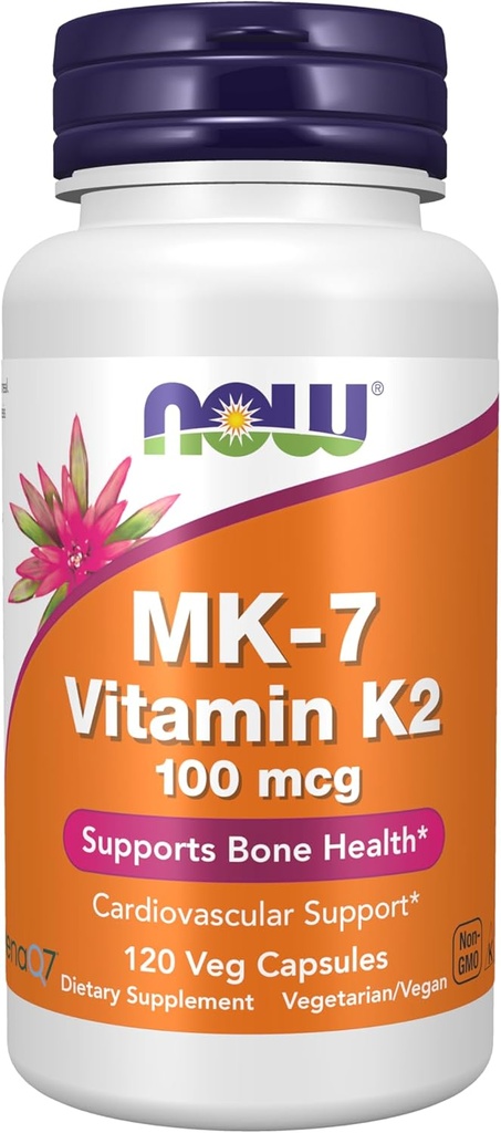 NOWフーズサプリメント、MK-7ビタミンK-2 100 mcg、心血管サポート*、骨の健康をサポート*、120 Vegカプセル