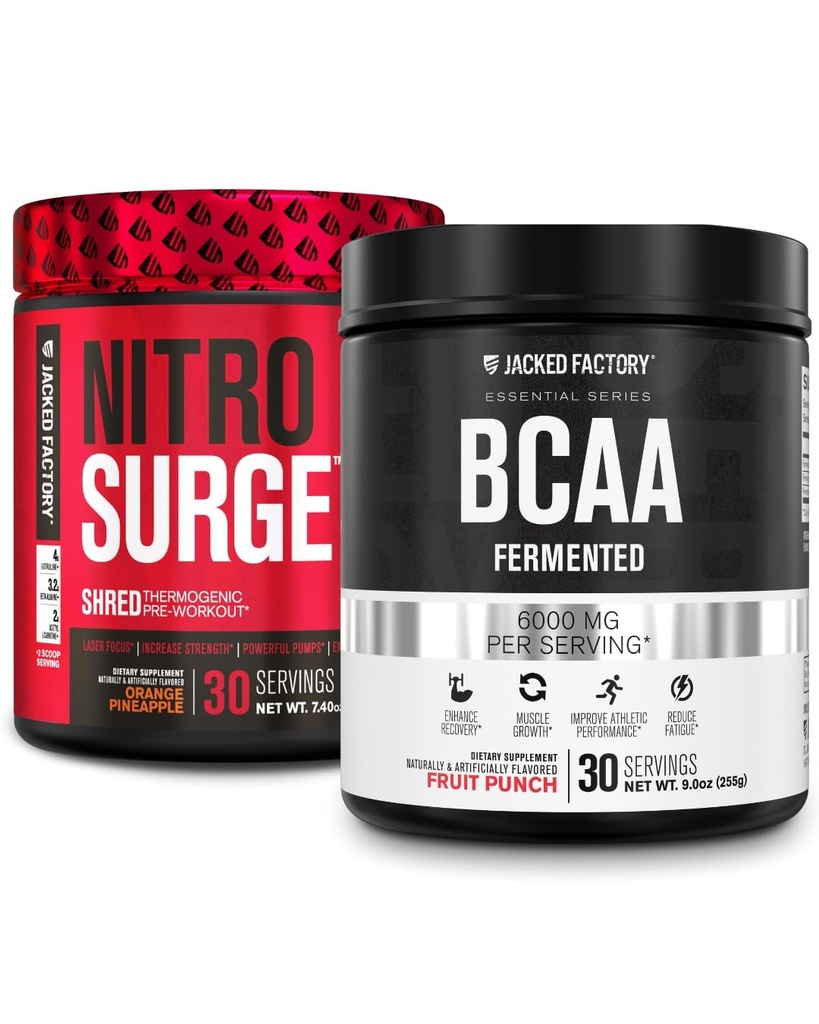ジャック工場 Nitrosurge シュレッド サーミノーム プリワークアウト オレンジ パイナップル & BCAA フルーツ パンチ ボディ分解、筋肉建物および回復のための