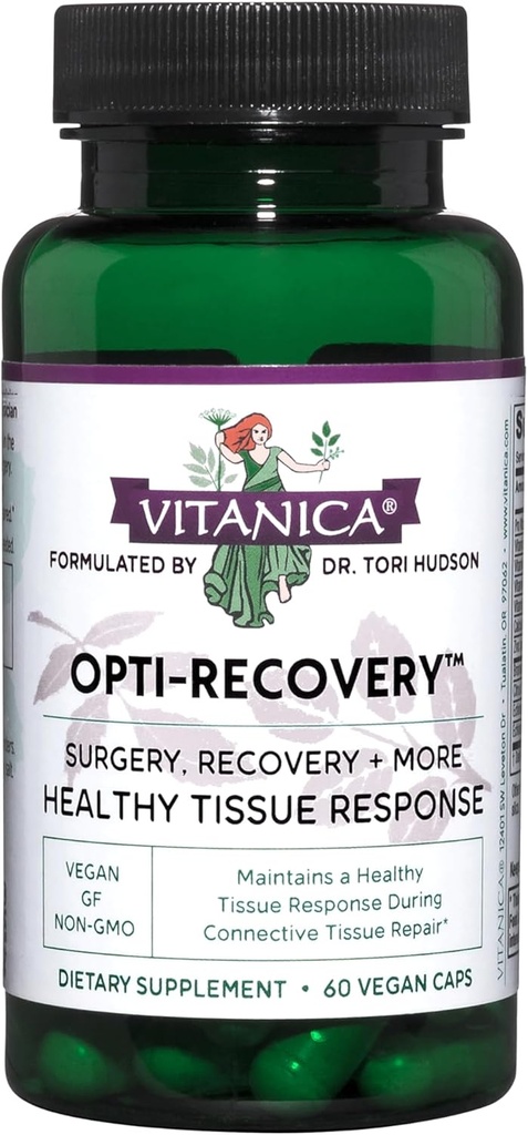 Vitanica Opti-Recovery, 前 & 投稿手術サポート, 傷のケア, BBL, おいしいタック, C セクション & 産後のビタミンエッセンシャルヒーリングサポート, 傷, 肩, 催眠術, breast & Lipo, ビーガン, 60 キャップ