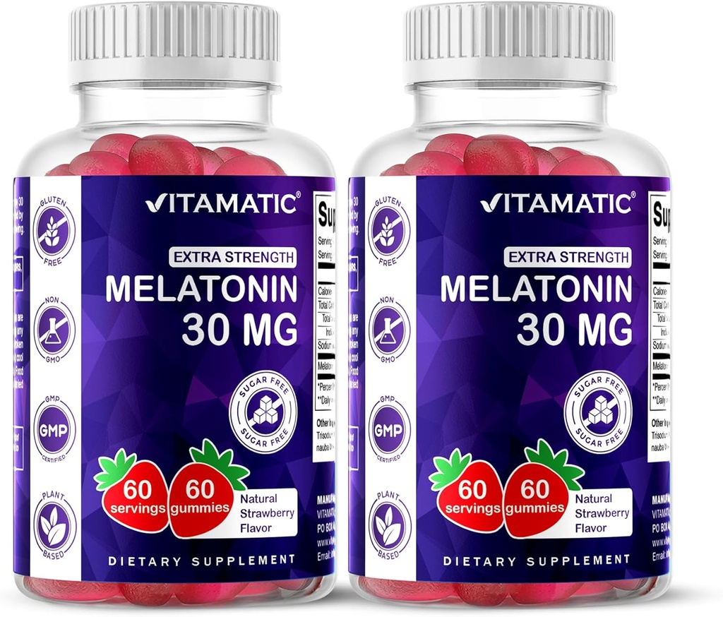 Vitamaticの砂糖はGummyごとのMelatonin 30mgを- 60のサービング- 60の菜食主義者のGummies - Non-Habitの形成の補足(60の計算(2)のパック)解放します
