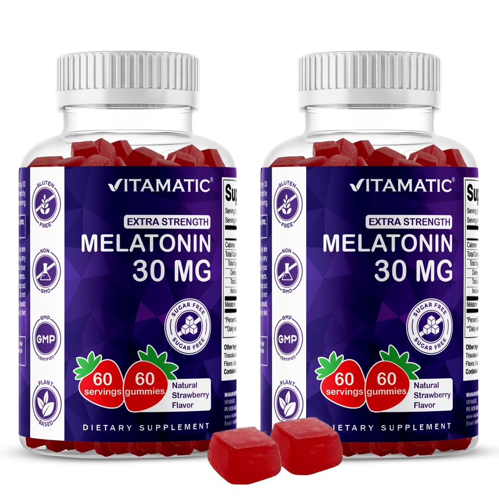Vitamaticの砂糖はGummyごとのMelatonin 30mgを- 60のサービング- 60の菜食主義者のGummies -非習慣の形成の補足(60の計算(2)のパック)解放します