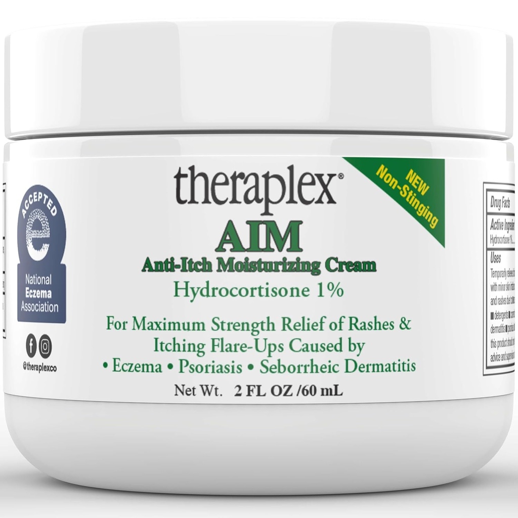Theraplex AIM - アンチイッチクリーム (2 oz) - 1% かゆみ肌の軽減のためのハイドロコーチゾン、湿潤クリーム 湿疹、皮脂の皮膚炎。 子供の安全。 最高の強さのイチシの皮を取り除きます。