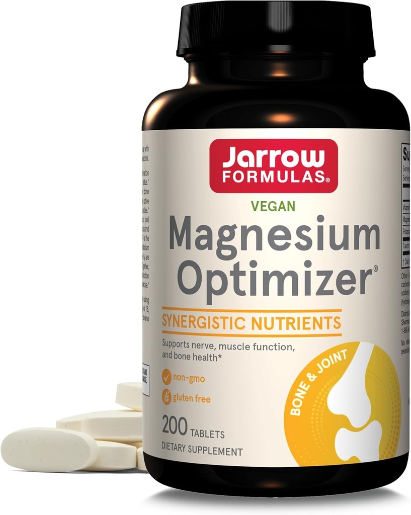 Jarrow Formulas Magnesium Optimizer - 200 Tablets - Supports Bone Health & Muscle Function - Exercise & Endurance Benefits - Includes Taurine, P5P & Vitamin B6 - 100 Servings