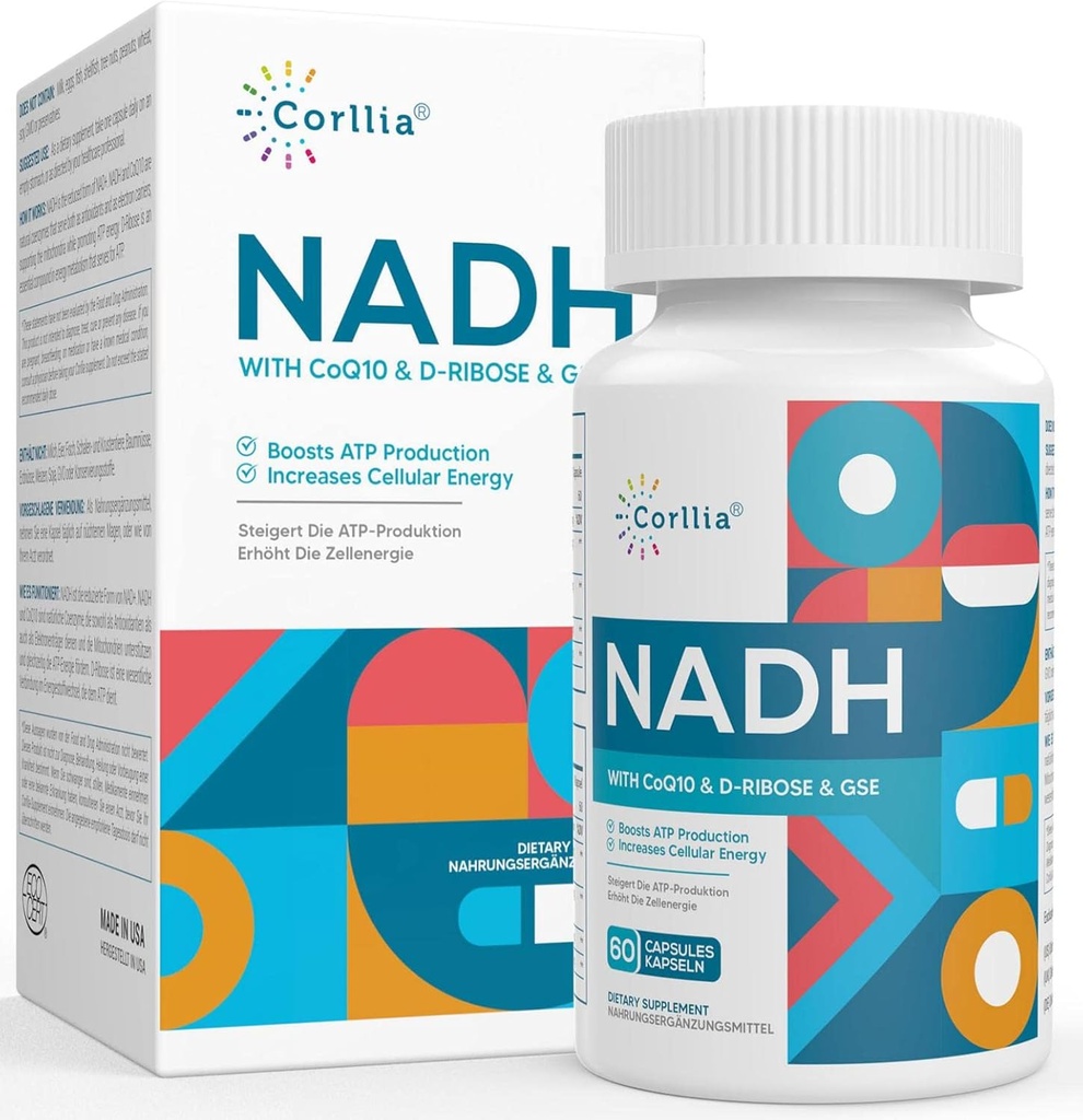 NADH + CoQ10 + D-Riboseの補足は、NAD+を高めます エネルギー、疲労、60のカプセルのための補足