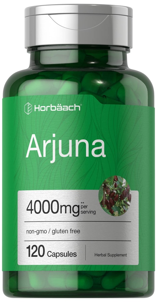 ホルバハ アルジュナ カプセル 4000mg | 120 カウント | ノンGMO、グルテンフリー | アルジュナ バルク ハーブ エキスから