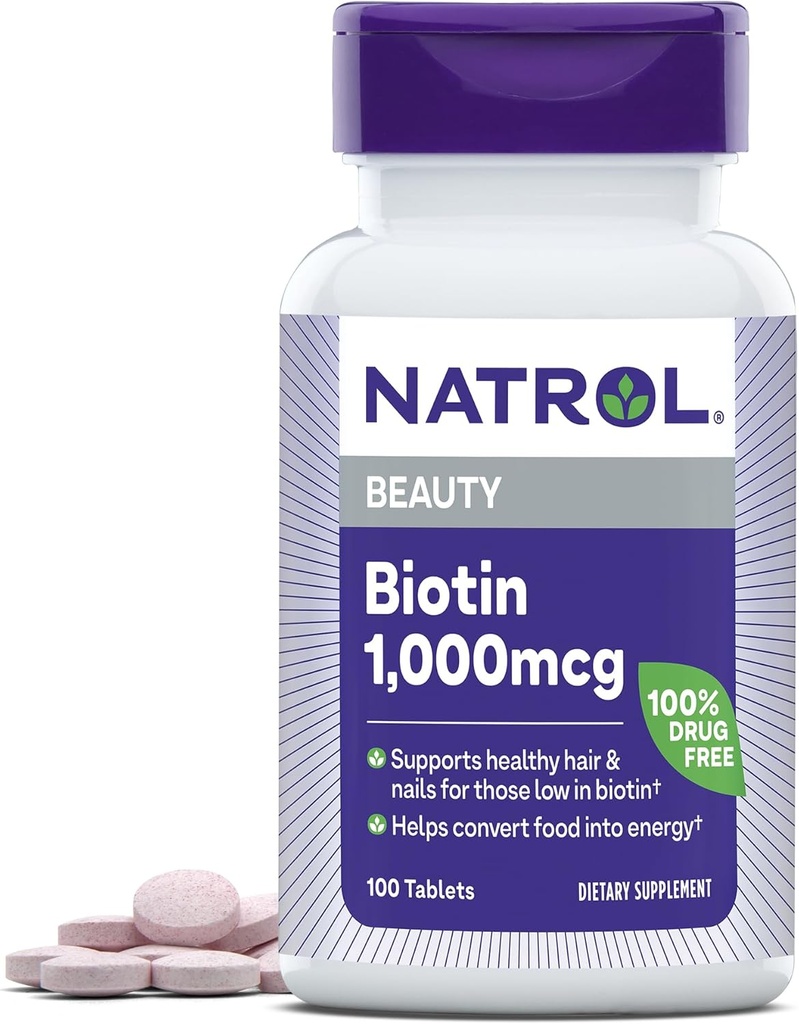Natrolの美のビオチン1000mcgの健康な毛、皮、釘およびエネルギーMetabolism、100のタブレット、100日の供給(12のパック)のための食事療法の補足