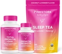 ピンクのストークの妊娠の束: DHA 及び Folate の妊婦、Melatonin の自由な睡眠の茶、各トリメスターのための妊娠したビタミン、3 のセット