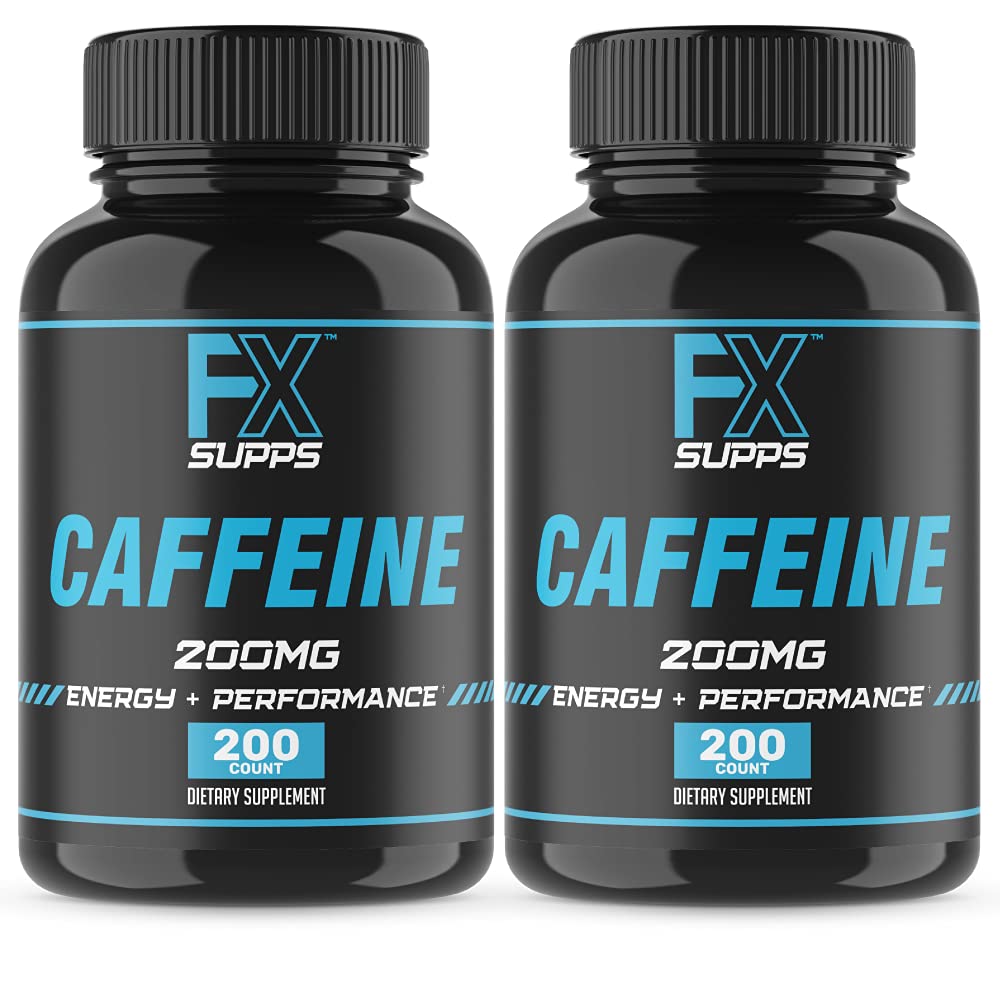 FXSUPPSカフェイン200mgの丸薬(2パック、400カプセル) - 男性と女性のための高速演技エネルギーサポートサプリメント | 警戒、フォーカス、メタボリック機能をサポート