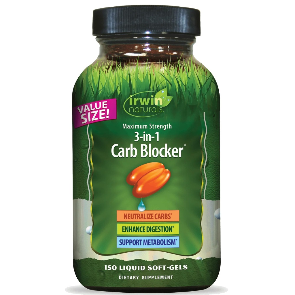 Irwin Naturals 最大強度 3-in-1 Carb Blocker - Carbohydrates と Support Metabolism - 150 液体軟化ゲル