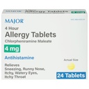 MAJOR 4時間のアレルギーのタブレット-Chlorpheniramineの4mg - Antihistamine - 24の計算(1のパック)