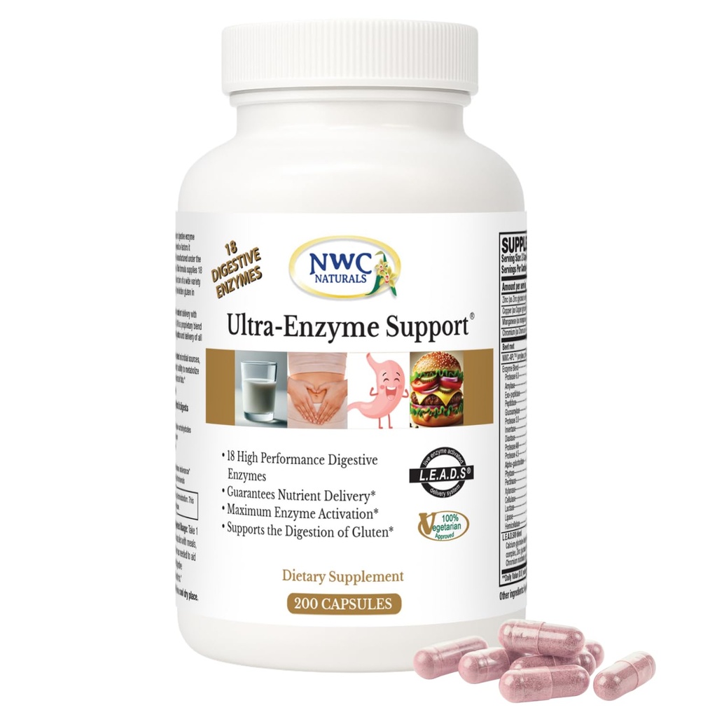 NWC Naturals Ultra-Enzyme サポート、自然な消化の補足は、最適健康および消化、200の計算のカプセルを促進します