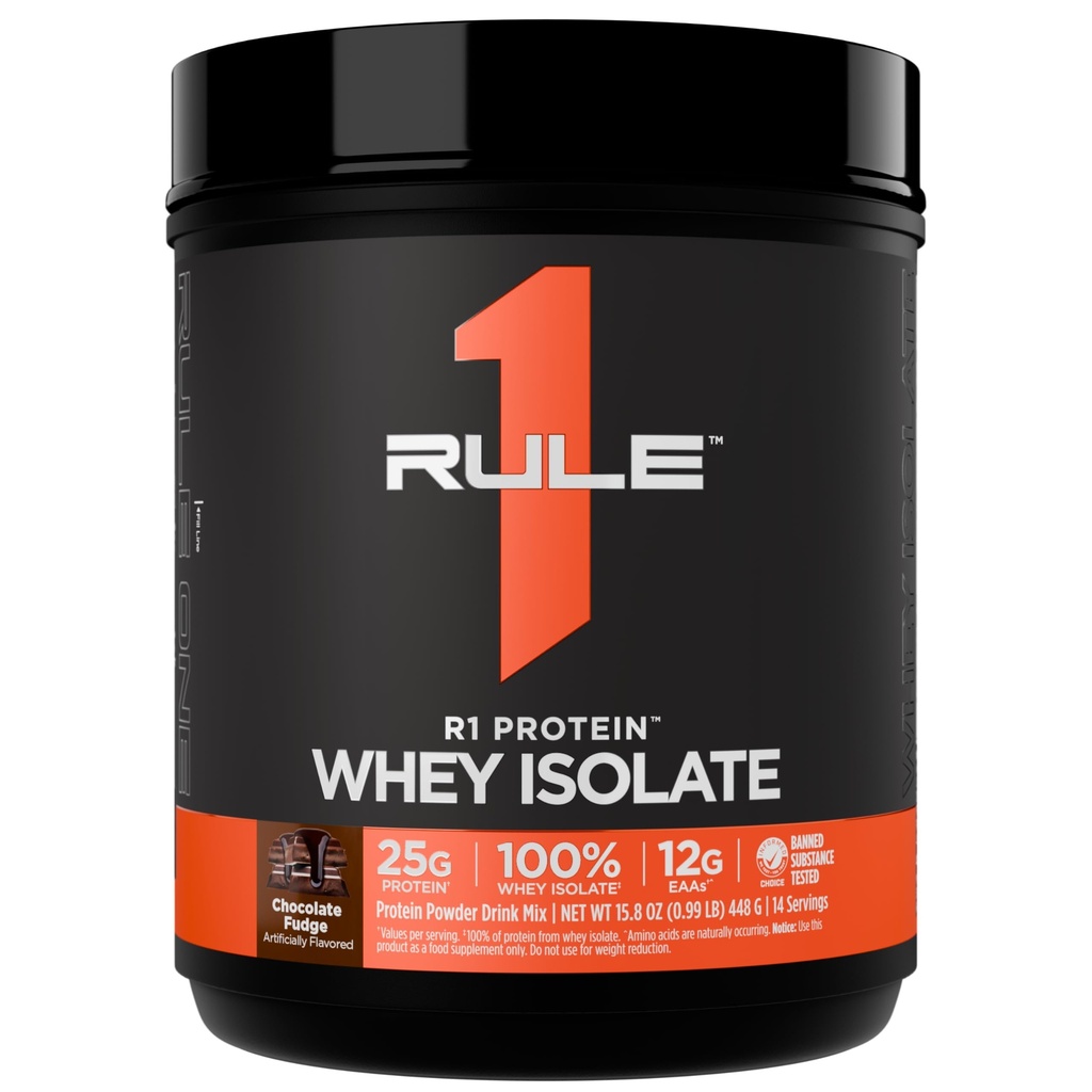 ルール1 R1プロテインWhey Isolate - 25gプロテインと6g BCAAを独占的に分離し、ワークアウトの回復のための加水分解ソース(1ポンド*、チョコレートファッジ)