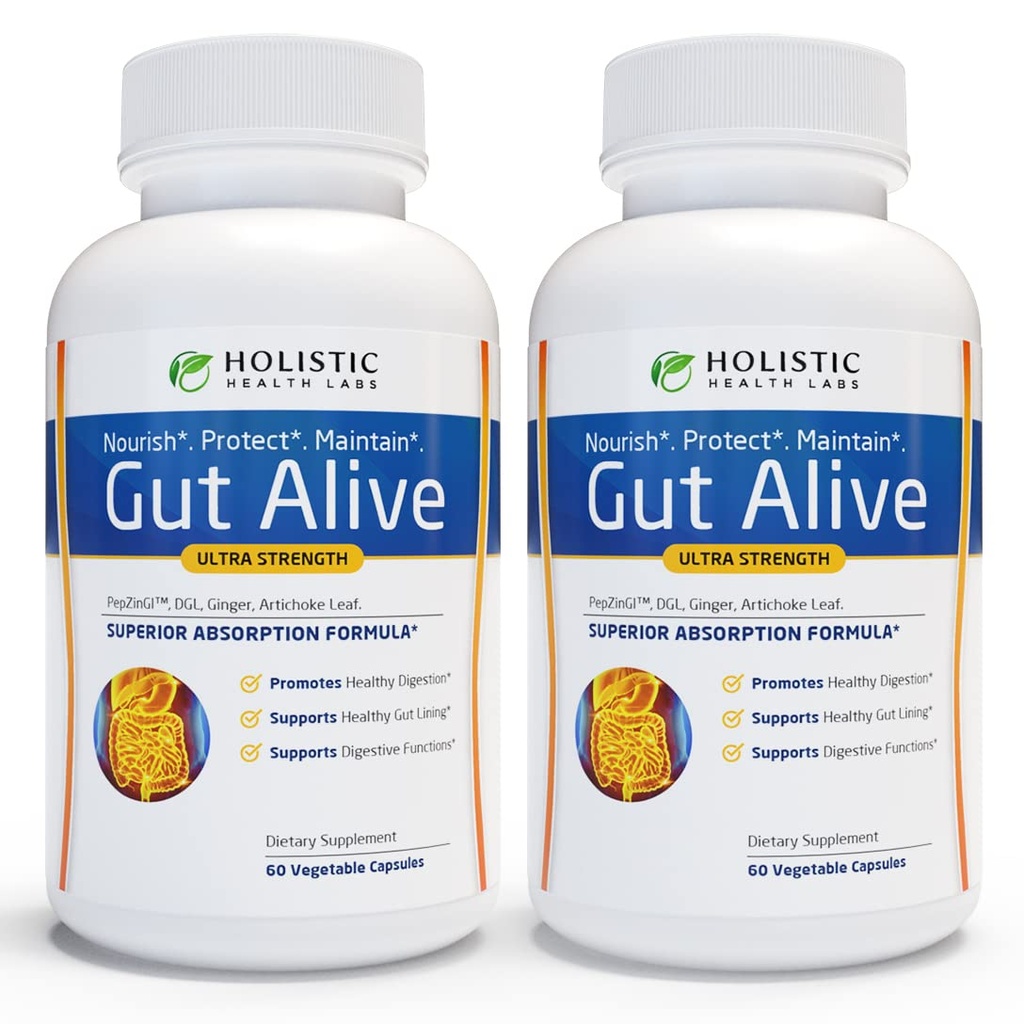 Gut Alive - IBS、Heartburn、酸の消化器、酸の還流器、膨脹及びガスを戦うためのすべての自然なサポート。 独特な公式(60の計算)