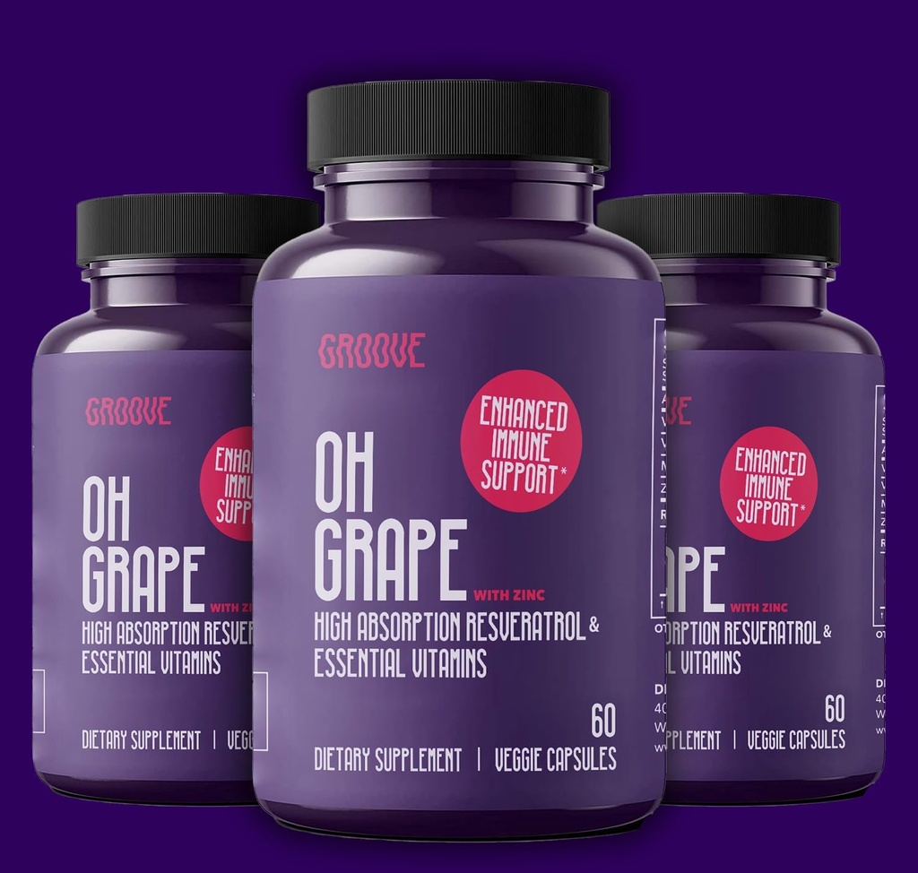 Oh Grape Resveratrol サプリメント 525 mg (60 カプセル) | サポート認知機能、心の健康及び免疫システム | 亜鉛、マグネシウム及び他の必須栄養素と動力を与えられる