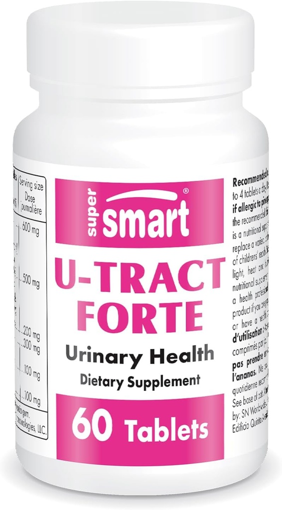 Supersmart U-Tract Forte(Advanced Formula) - D-Mannose、CranMax Cranberry Concentrate、Dandelion Root - ハーブサプリメント | 非GMO&グルテンフリー - 60錠