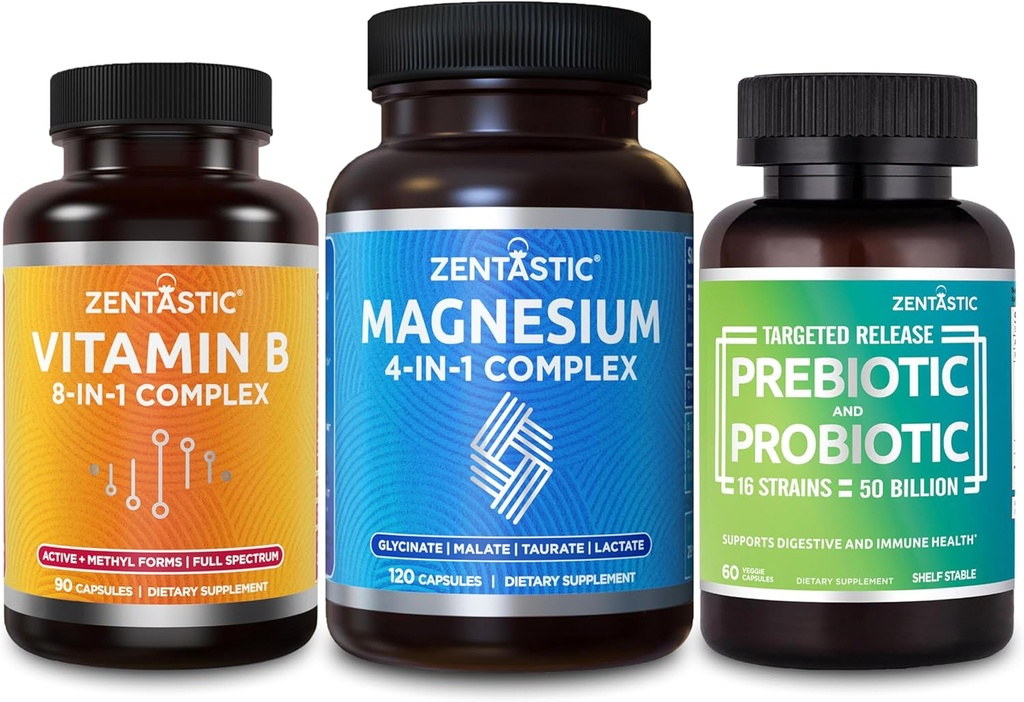 Zentastic 4-in-1 Magnesium Complex and Vitamin B-Complex and Probiotics & Prebiotics Supplement