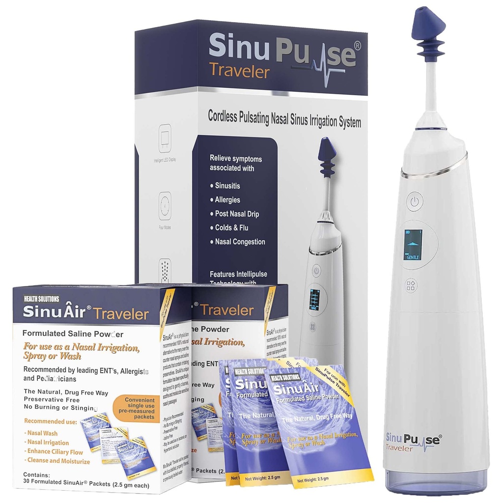 90 の Sinuair のパケットが付いている SinuPulse のトラベラー - 鼻の潅漑の Sinus のリンス システム、スペース節約の洗剤及び旅行のための救助機械、Neti の鍋か鼻のスプレーびんより有効な