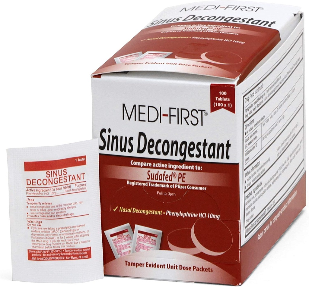Medique Products Medi-First 80933 Sinus Decongestant, 100-Packets of 1 (Packaging may vary) , Red