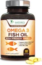 Omega 3 魚油 2400 mg – 心のためのトリプル強度 EPA & DHA 脂肪酸, 脳 & 関節サポート – ワイルドキャッチ, ビルプレス, レモン風味のサプリメント – ナチュラル, 非GMO, グルテンフリー – 180 ソフトゲル
