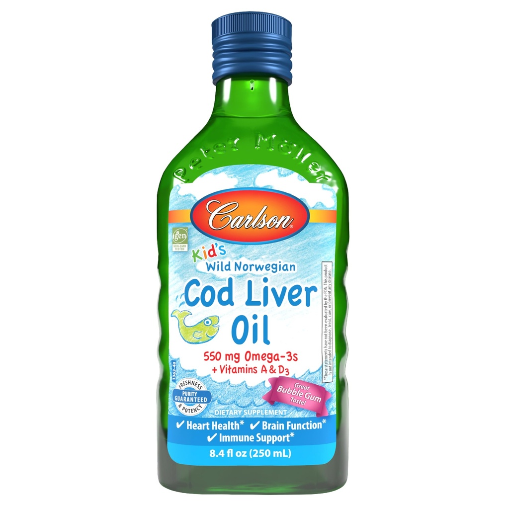 カールソン - キッドのタラ肝油、550 mg Omega-3s、ビタミンA&D3、ワイルドノルウェー、バブルガム、250 mL