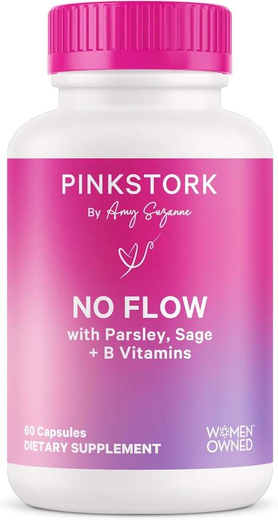 Pink Stork No Flow: Dry Up Breast Milk Supply with Sage, Parsley, and B Vitamins, Postpartum Essentials for Women to Stop Breastfeeding and Decrease Milk Production, 60 Capsules