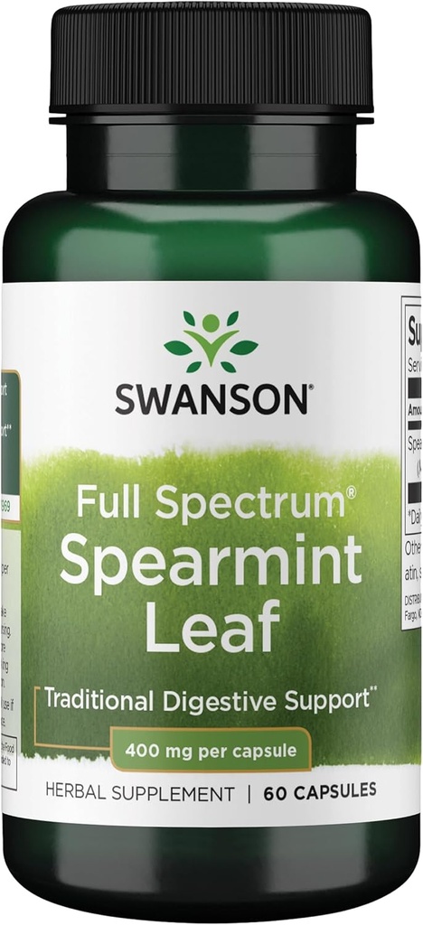Swanson Spearmint リーフ (Mentha cataSpi) - 消化の健康と穏やかな胃の問題をサポートするフルスペクトラムハーブサプリメント - 自然なフォーミュラ支持健康とウェルネス - (60 カプセル、400 mg 各)
