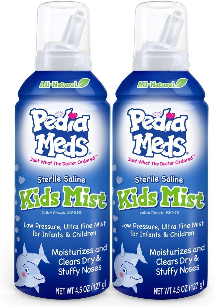 Sterile Saline Kids Nasal Spray, Ultra Fine Mist, Instantly Moisturizes and Relieves Nasal Congestion, Safe for Newborns and Up, 4.5 Oz (2 Pack), Made in USA