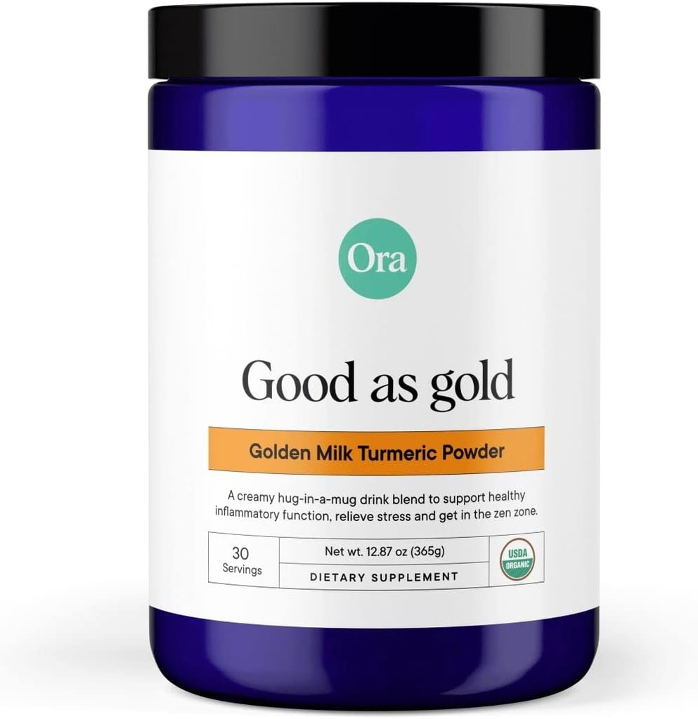 Ora Organic Golden Milk Powder - Ayurvedic Turmeric Powder with Organic Adaptogens - Ashwagandha, Reishi and Ginger | Organic, Gluten-Free, Soy-Free, Vegan, Non-GMO - Maple & Vanilla, 30 Servings