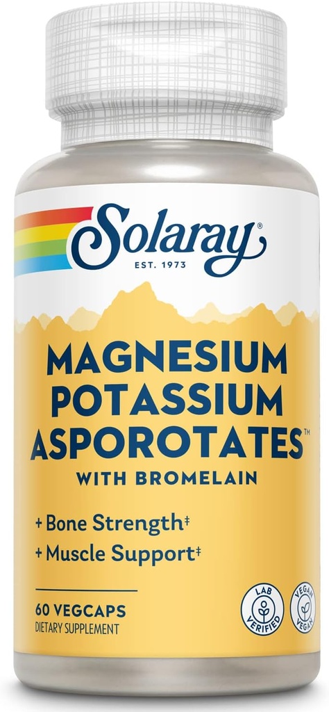 Solarayのマグネシウムおよびカリウムはw/Bromelain、健康な電解質、筋肉、中心及び細胞サポート、60のベジキャップを増強します