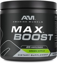 Amazing Muscle Max Boost | 25 Servings | Intense Pre-Workout Supplement for Men & Women | Contains Creatine Monohydrate, Caffeine, Beta-Alanine, Betaine (25 Servings, Green Apple)