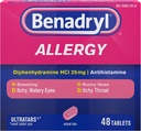 Benadryl UltratabsのAntihistamineのアレルギーの薬、Diphenhydramine HClのタブレット、48のct